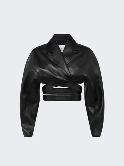 Shop Alaïa Leather Cross-over Jacket In Black