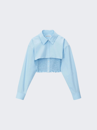 Shop Alexander Wang T Cropped Layered Overshirt In Chambray Blue