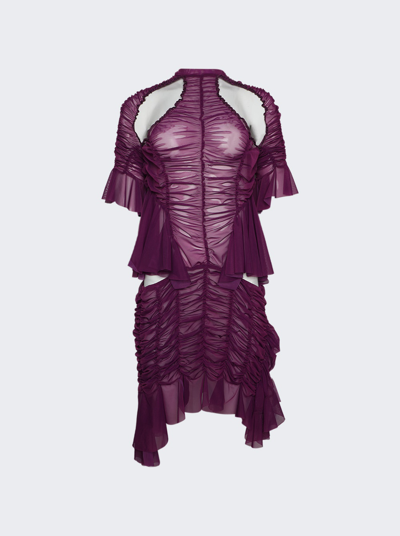 Shop Ester Manas Mini Ruched Cut Out Dress In Burgundy