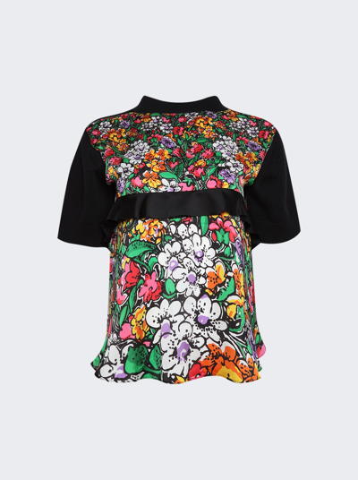 Shop Sacai Floral Print Knit Pullover Top In Black