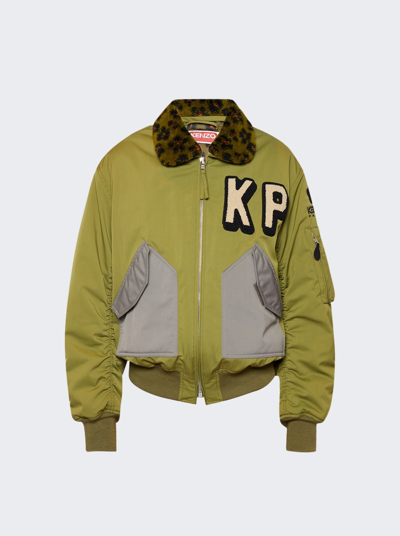 Shop Kenzo Flight Fur Bomber Jacket In Khaki