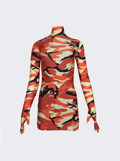Shop Vetements Dress With Gloves In Orange Camouflage