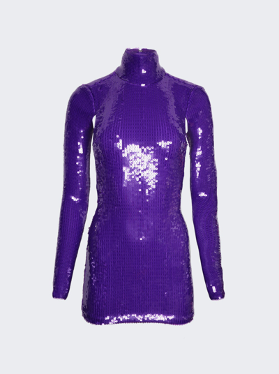Shop Laquan Smith Long Sleeve Open Back Sequin Dress In Grape