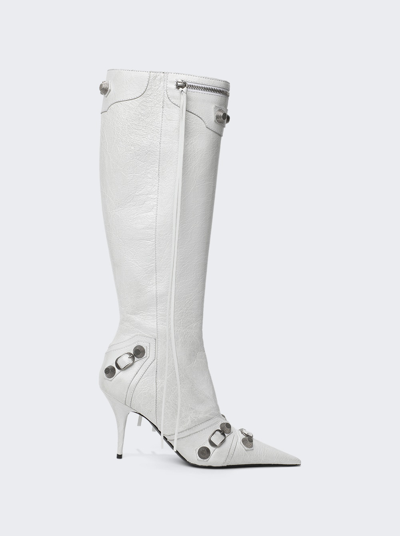 Shop Balenciaga Tall Cagole High Heel Boot In Dirty Optical White