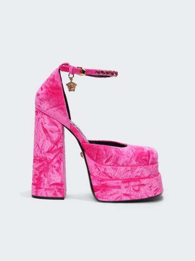 Shop Versace Medusa Aevitas Platform Pumps In Glossy Pink