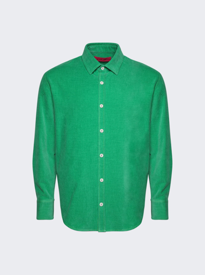 Shop The Elder Statesman Cotton Velvet Work Shirt In Jade Green