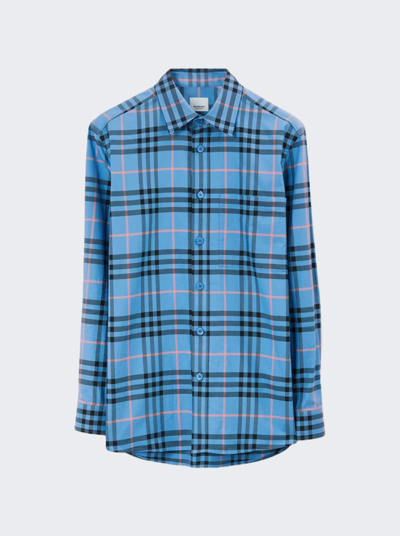 Shop Burberry Check Cotton Shirt In Dusty Azure