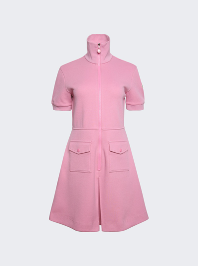 Shop Moncler Short Sleeve Zip-front Mini Dress In Pink