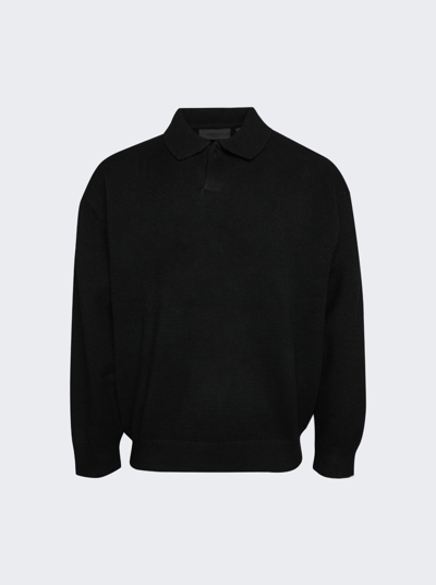 Shop Essentials Knit Polo Shirt In Jet Black