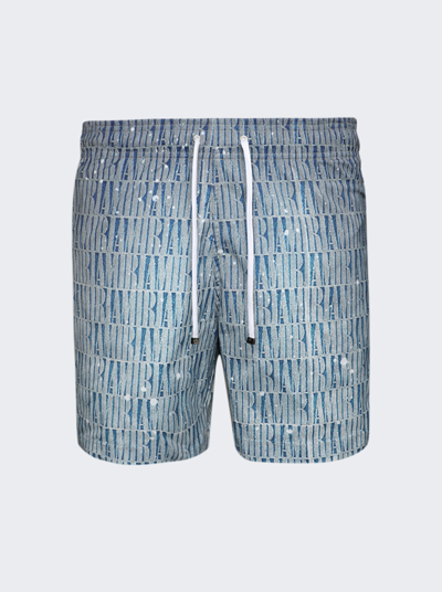 Shop Amiri Gradient Repeat Swim Shorts In Blue