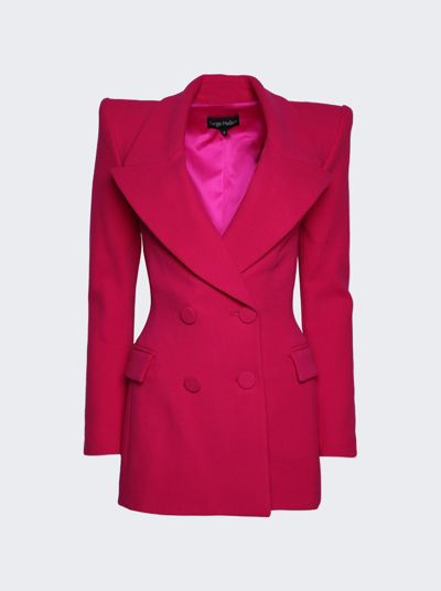 Shop Sergio Hudson Double Breasted Strong Blazer Jacket In Peony Pink