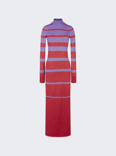 Shop Paco Rabanne Metallic Stripe Knitted Dress In Purple And Red