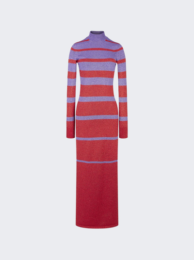Rabanne Metallic Stripe Knit High-neck Maxi Dress In Purple And Red