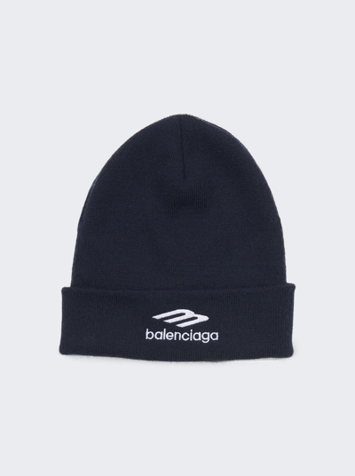 Shop Balenciaga Sports Icon Beanie In Navy Blue