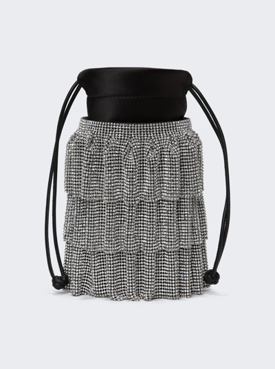 Shop Alexander Wang Drawstring Pouch In Crystal Mesh In White And Black