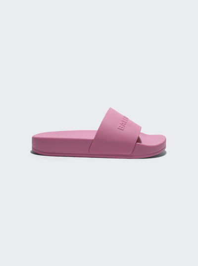 Shop Balenciaga Kids Pool Rubber Logo Slides In Light Pink