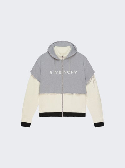 Shop Givenchy Knit Felpa And Jersey Mash Up Hoodie In Cream