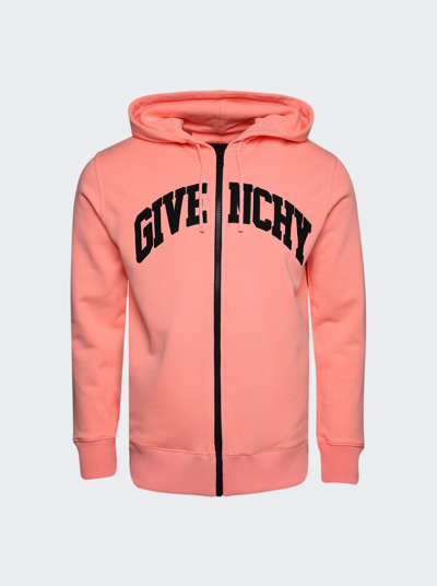Shop Givenchy Classic Fit Zipped Hoodie In Coral Pink