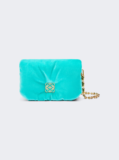 Shop Loewe Goya Puffer Mini Velvet Shoulder Bag In Aqua