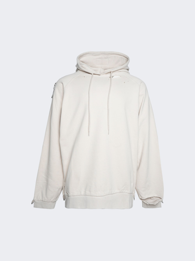 Shop Raf Simons Washed Big Fit Hoodie With Clasps And Patch In Beige