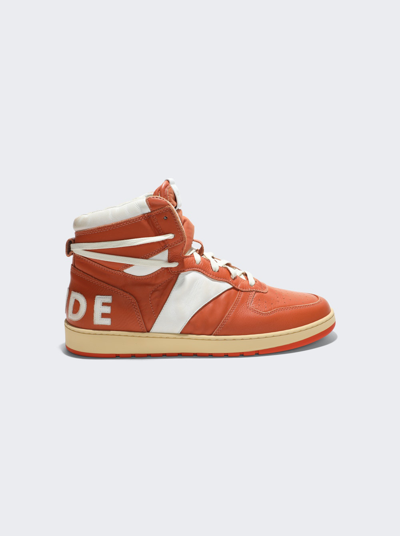 Shop Rhude Rhecess Hi Sneakers In Salmon And White