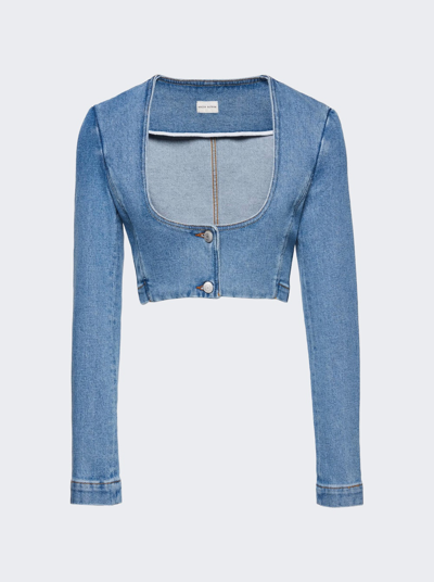Shop Magda Butrym Ultra Cropped Scoop Denim Jacket In Blue