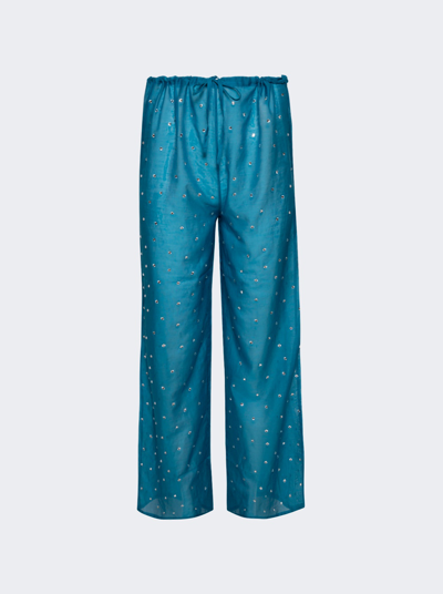 Shop Osã©ree Gem Pants In Turquoise And Crystal