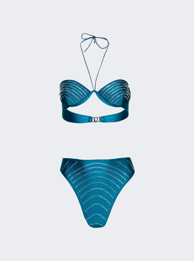 Shop Osã©ree Gem Balconette Swim Set In Turquoise And Crystal