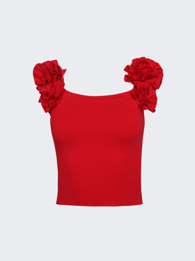 Shop Magda Butrym Off Shoulder 3d Flower Knit Top In Red