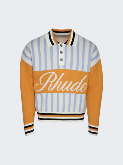 Shop Rhude Amber Knit Rugby Sweater In Ivory And Amber