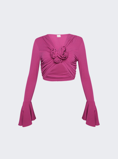 Shop Magda Butrym 70's Bell Sleeve Jersey Crop Top In Violet