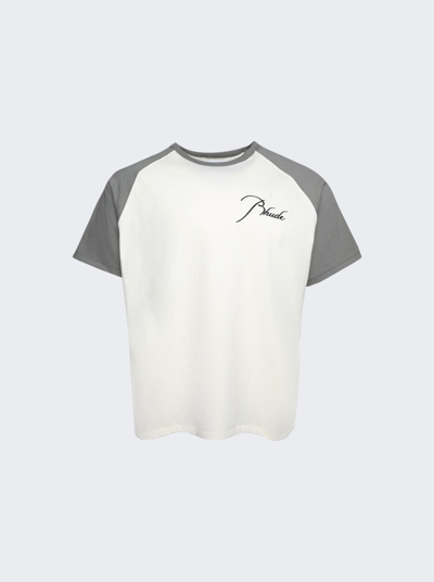 Shop Rhude Raglan T-shirt In White And Elephant Grey