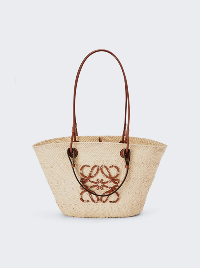 Shop Loewe Anagram Basket Bag In Natural Iraca Palm