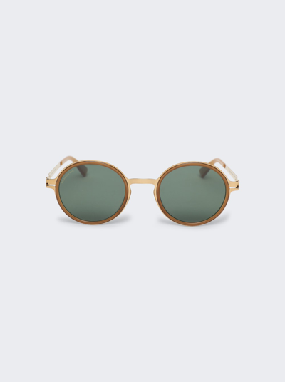 Shop Mykita Dayo Sunglasses In Glossy Gold And Dark Brown