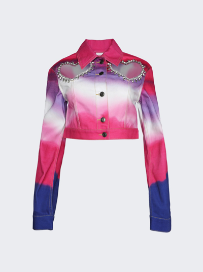 Shop Area Crystal Heart Cutout Ombre Denim Jacket In Pink