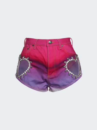 Shop Area Crystal Heart Cutout Ombre Denim Hot Short In Pink