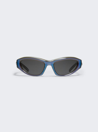 Shop Gentle Monster R.e.a.t. Futuristic Sunglasses In Blue And Purple Hologram Frame