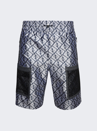 Shop Fendi Ff Logo Shorts In Zucca Blue