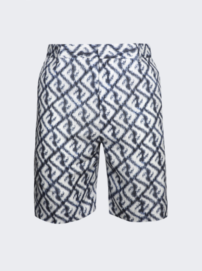 Shop Fendi Linen Ff Logo Shorts In Blue