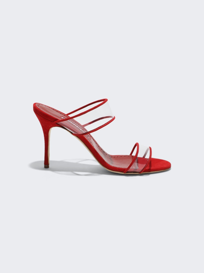 Shop Manolo Blahnik Invymu Transparent Strap High Heel Sandals In Red
