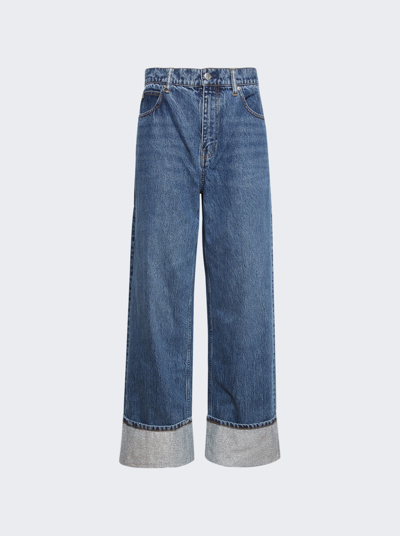 Shop Alexander Wang Wide Jean With Crystal Cuff In Deep Blue