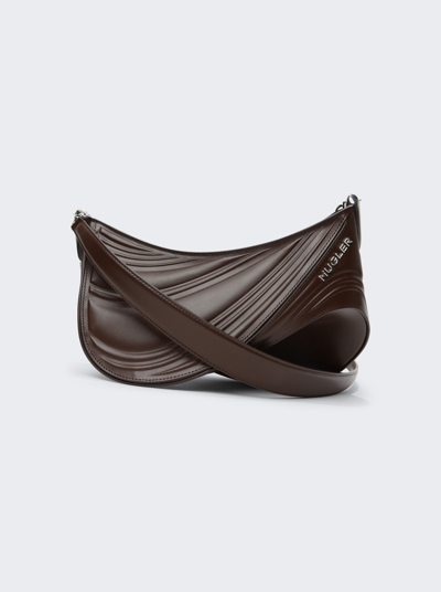 Shop Mugler Medium Embossed Spiral Curve 01 Shoulder Bag In Dark Brown