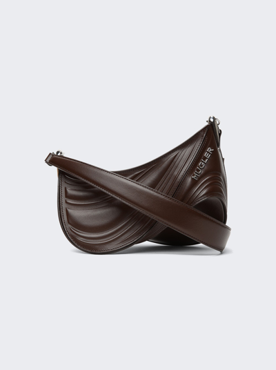 Shop Mugler Small Embossed Spiral Curve 01 Shoulder Bag In Dark Brown