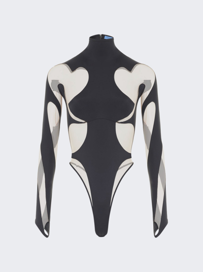 Shop Mugler Sheer Panel Bodysuit In Black And Nude 01