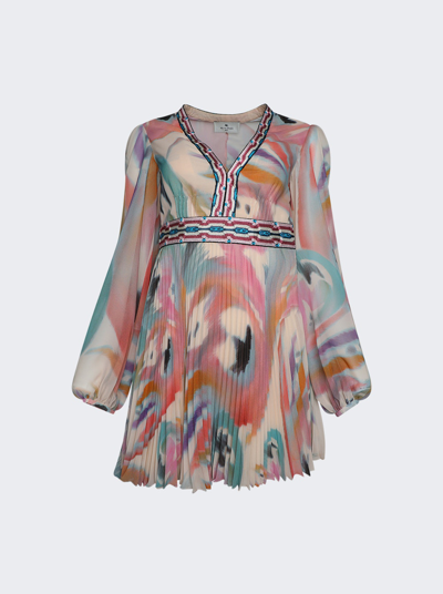 Shop Etro Pleated Long Sleeve Mini Dress In Butterfly Wing Print