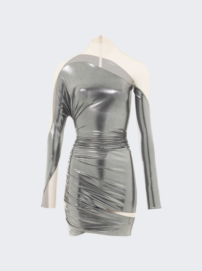 Shop Mugler Metallic Mini Dress In Chrome Silver And Nude 01