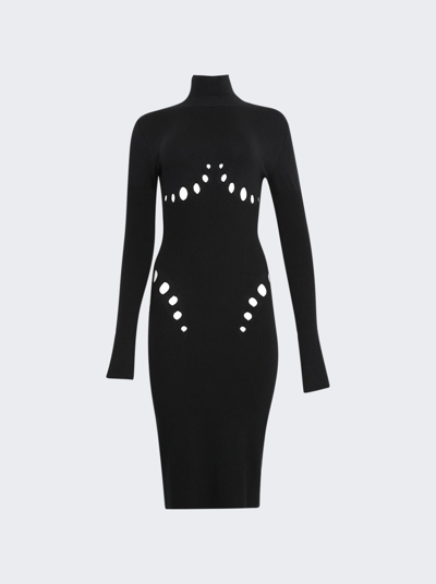 Jean Paul Gaultier Cyber High Neck Long Dress With Long Sleeves And Perforated Details In Black