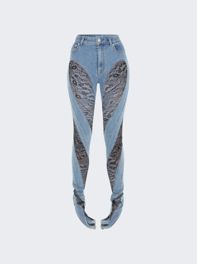 Shop Mugler Lace Twist Jeans In Medium Blue And Black