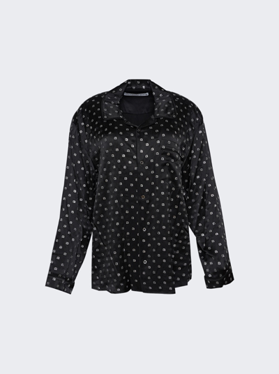 Shop Alexander Wang Silk Pajama Long Sleeve Shirt With Allover A Hotfix Black