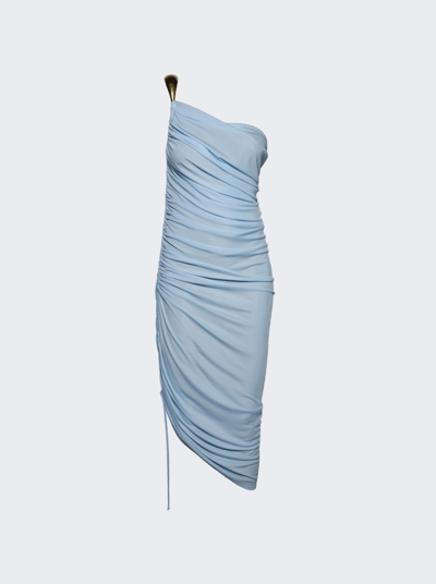 Shop Bottega Veneta One Shoulder Midi Dress Iceberg Blue